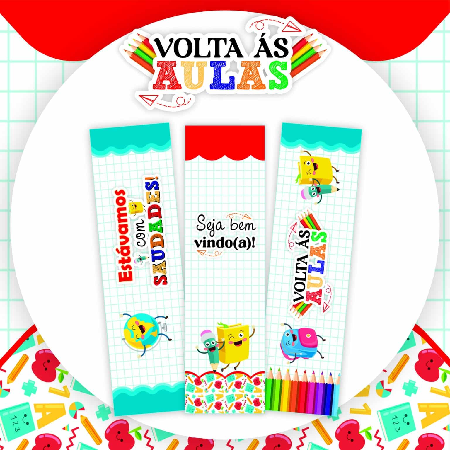 Arte Marcador de Página Volta às Aulas - Escolar 2024 - Pâmella Vieira ...