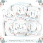 Kit Encadernação Baby Completo – Monograma Luxo Floral Azul