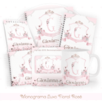 Kit Encadernação Baby Completo – Monograma Luxo Floral Rosa
