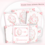 Kit Encadernação Baby Completo – Brasão Clean Alfabeto Menina