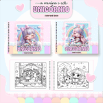 Livro de colorir tema Menina e Unicórnio