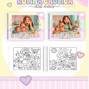 Livro de colorir tema Rotina Caótica das Mães