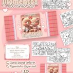 Card de colorir tema Ursinhos Namorados