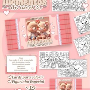 Card de colorir tema Ursinhos Namorados