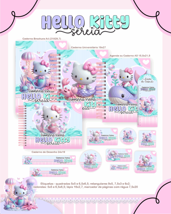 Combo Escolar Completo - Hello Kitty Sereia - Imagem 1