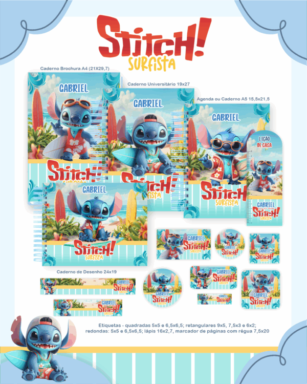 Combo Escolar Completo - Stitch Surfista - Imagem 1