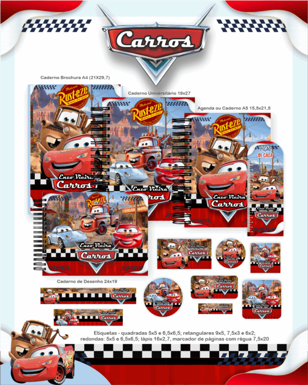 Combo Escolar Completo - Carros Disney - Imagem 1