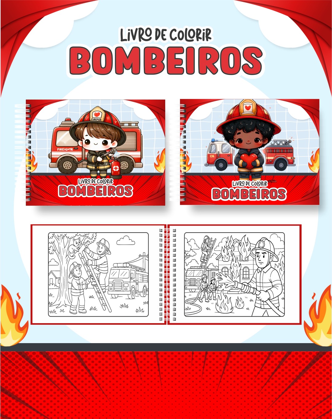 70 Livro de colorir tema Bombeiros - Imagem 1